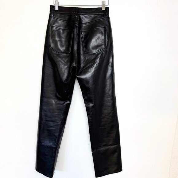 Agolde Recycled Leather 90's Pinch Waist Straight Leg Ankle Pants Detox Black 23 - Picture 4 of 9